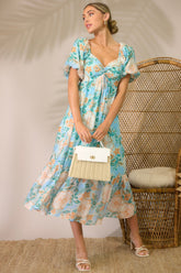 MINKPINK Evelyn Light Blue Puff Sleeve Midi Dress