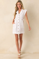 Never A Bad Day White Linen Button Front Mini Dress