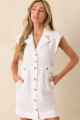 Never A Bad Day White Linen Button Front Mini Dress