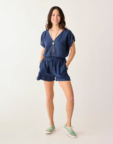 Sophie Linen Romper: Navy Disco