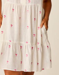 Nellie Linen Dress: Palm Embroidered