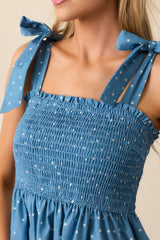 Picnic in The Park Blue Polka Dot Midi Dress