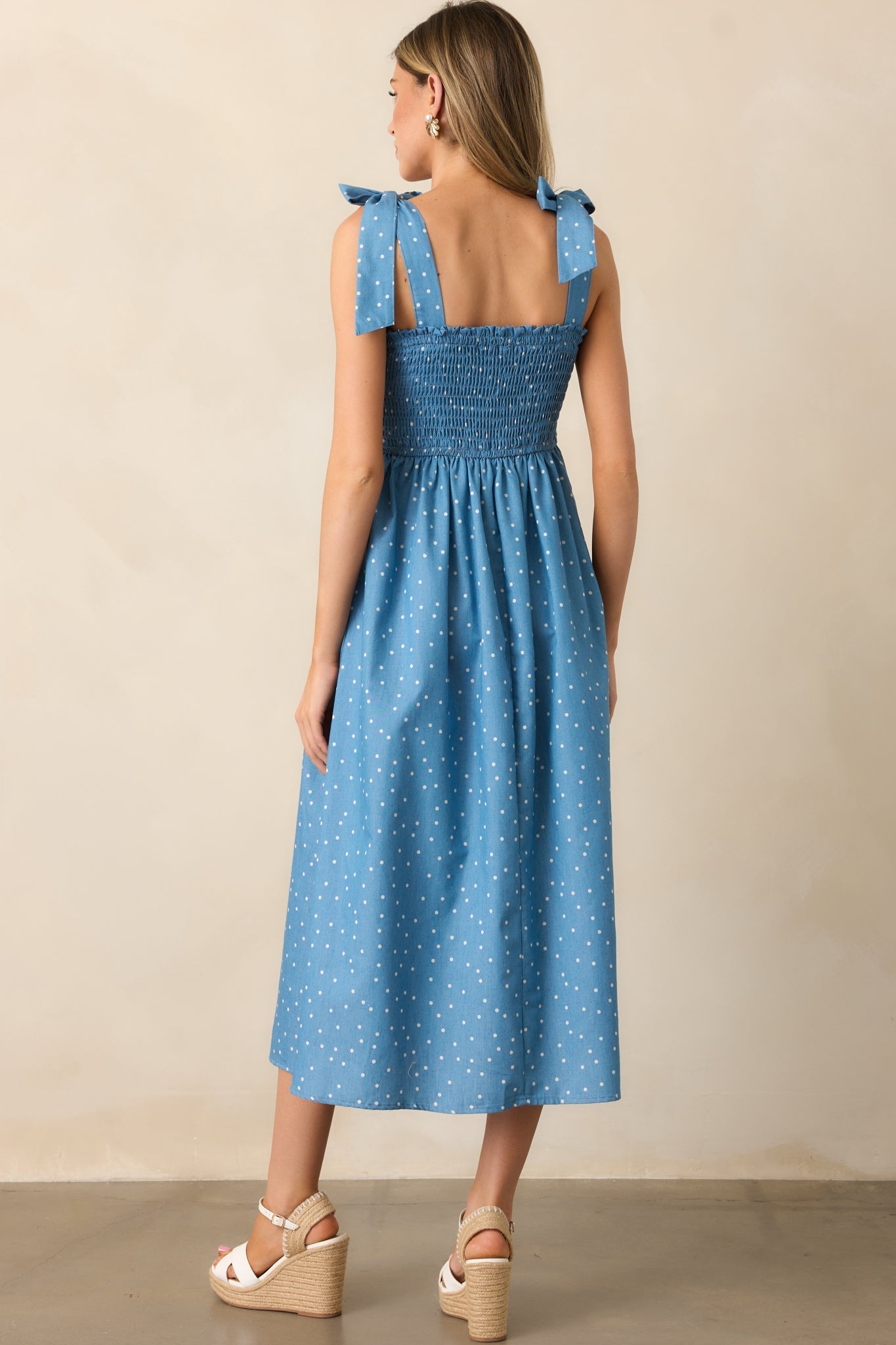 Picnic in The Park Blue Polka Dot Midi Dress