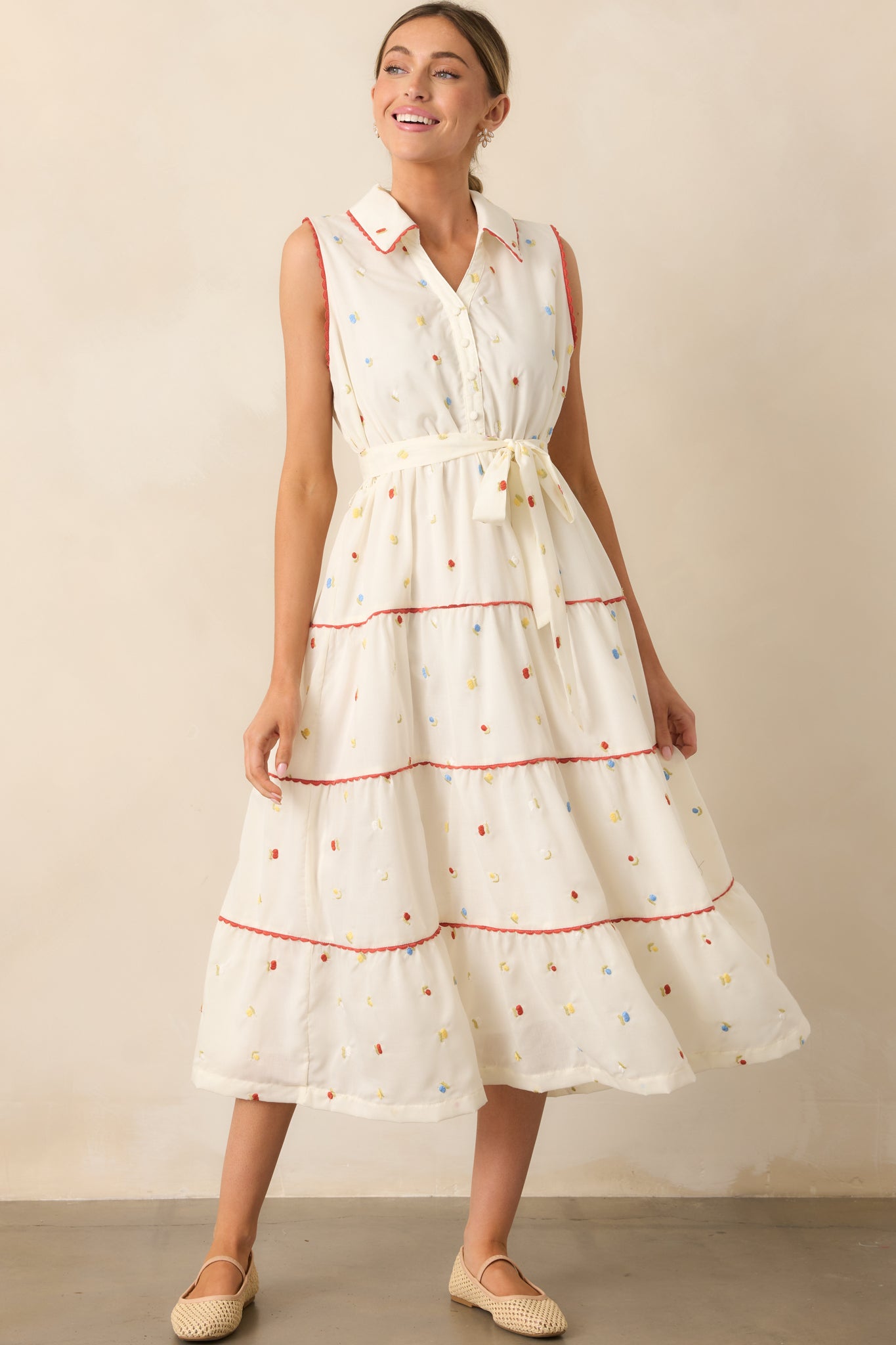 Sunlit Soirée Ivory Floral Collared Maxi Dress