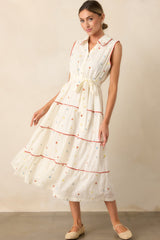 Sunlit Soirée Ivory Floral Collared Maxi Dress