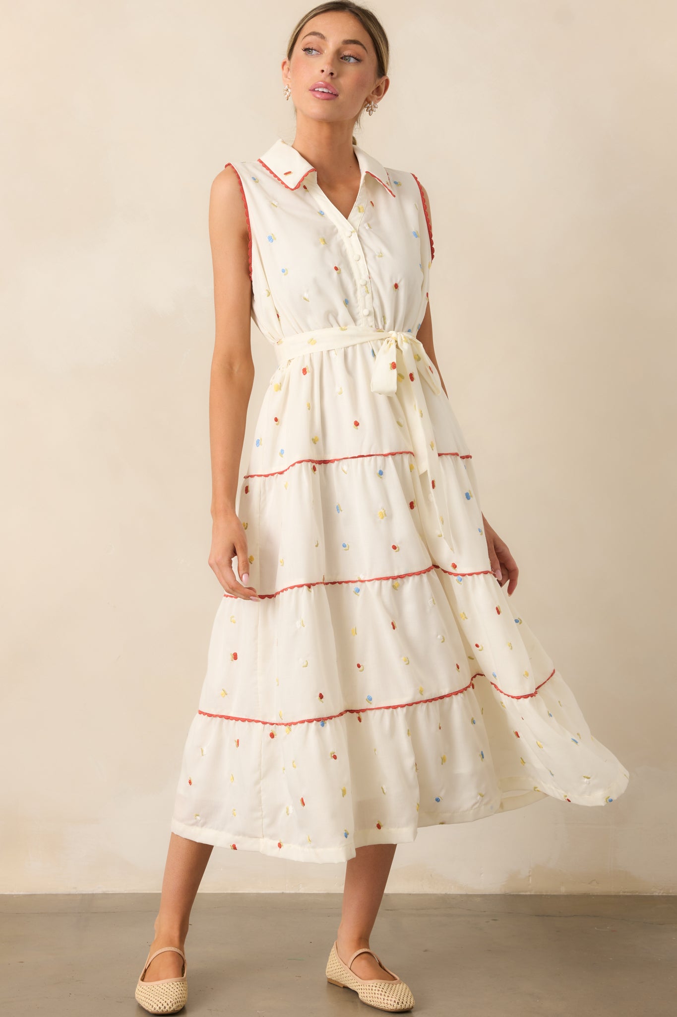 Sunlit Soirée Ivory Floral Collared Maxi Dress
