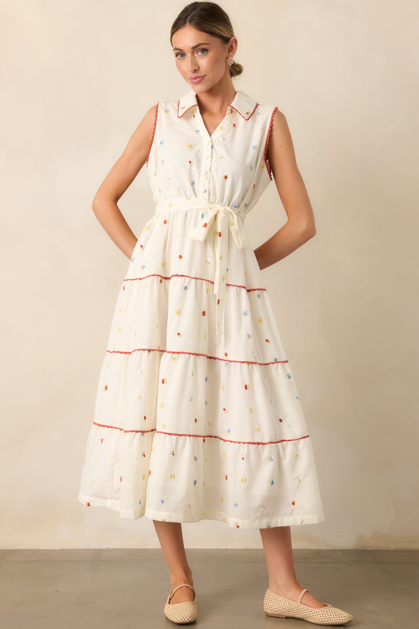 Sunlit Soirée Ivory Floral Collared Maxi Dress