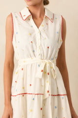 Sunlit Soirée Ivory Floral Collared Maxi Dress