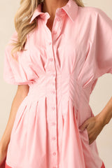 The Diner Downtown Pink Cotton Midi Shirt Dress