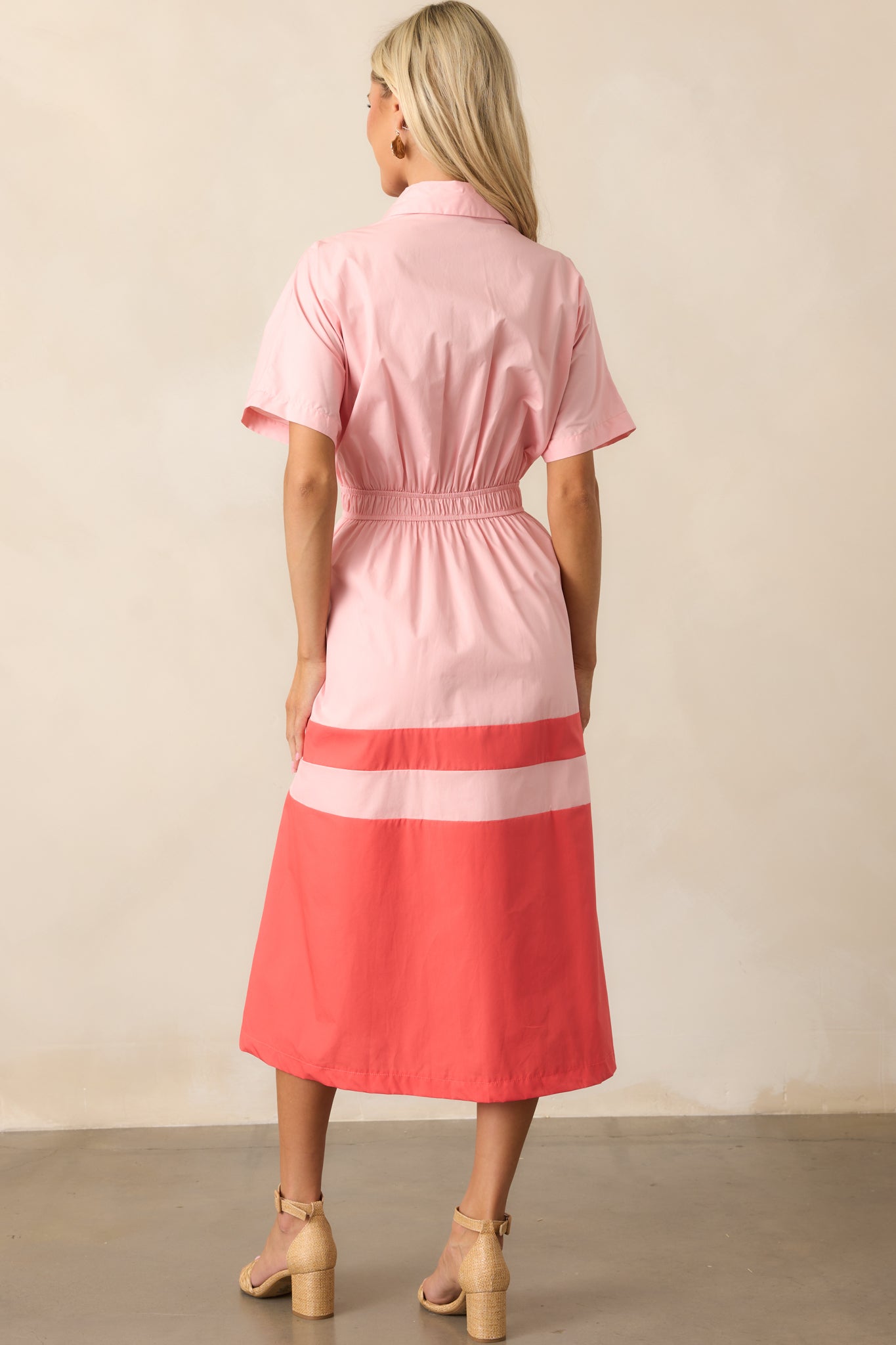 The Diner Downtown Pink Cotton Midi Shirt Dress