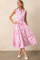 Cara La France Dianthus Pink Floral Cotton Maxi Dress