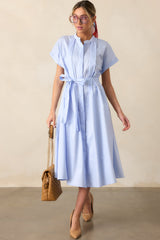 Late Nights Sky Blue Cotton Button Front Midi Dress