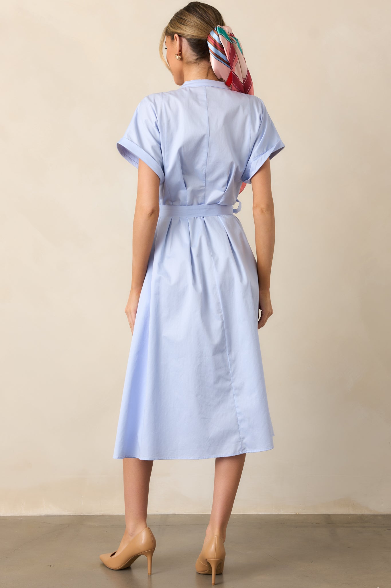 Late Nights Sky Blue Cotton Button Front Midi Dress