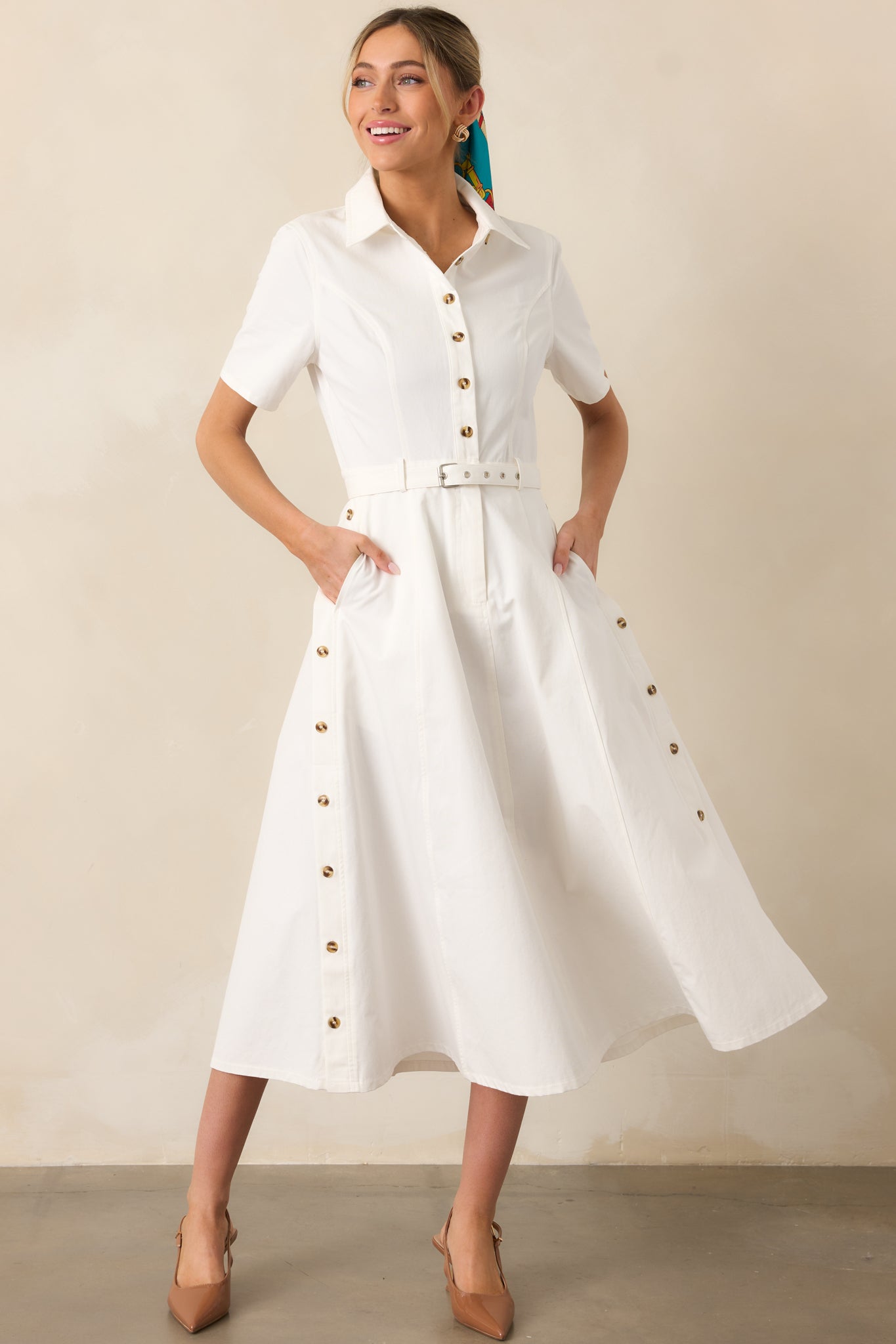 Making It Right White Cotton Belted Maxi Dress