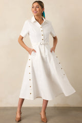 Making It Right White Cotton Belted Maxi Dress