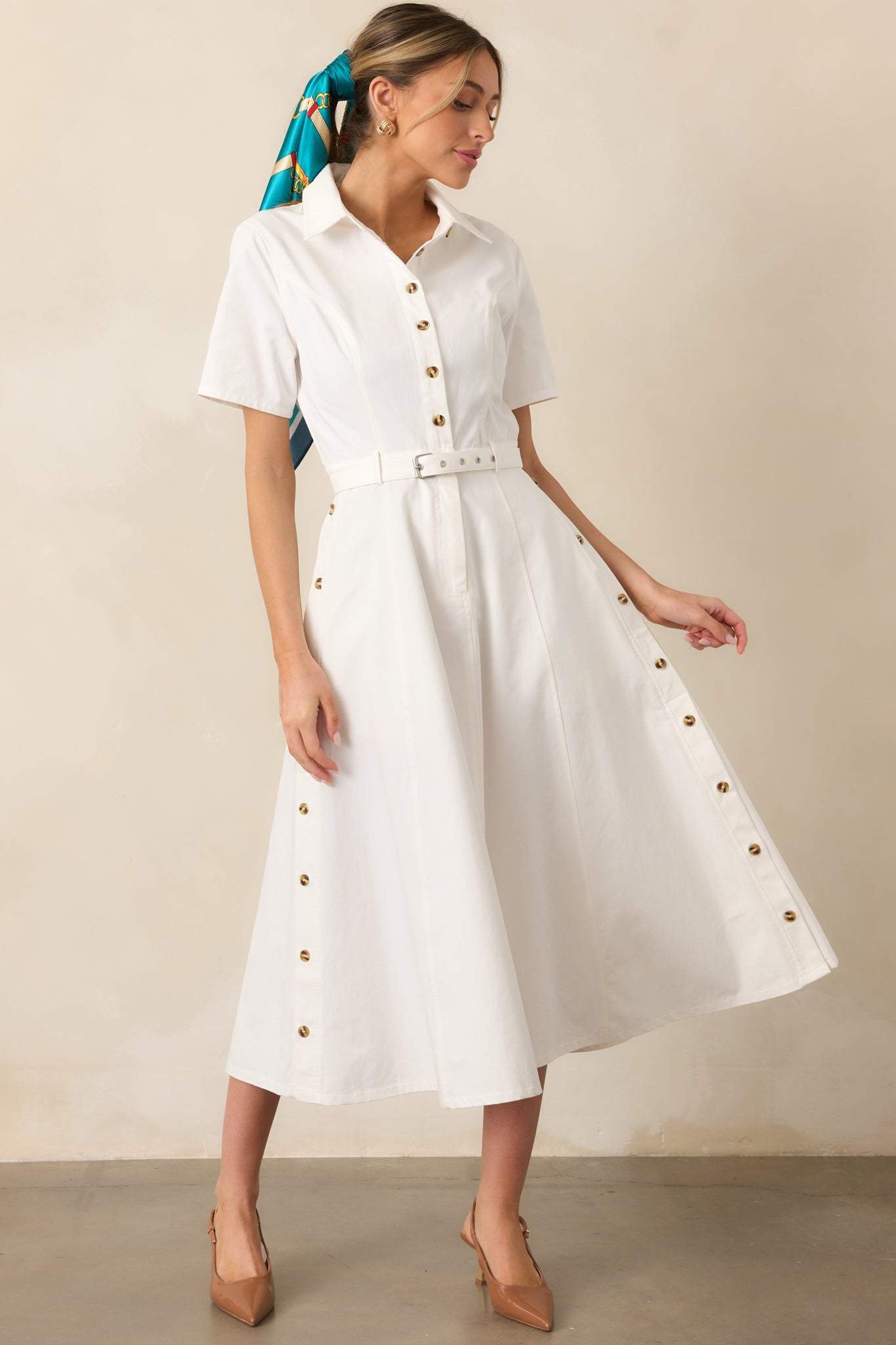 Making It Right White Cotton Belted Maxi Dress