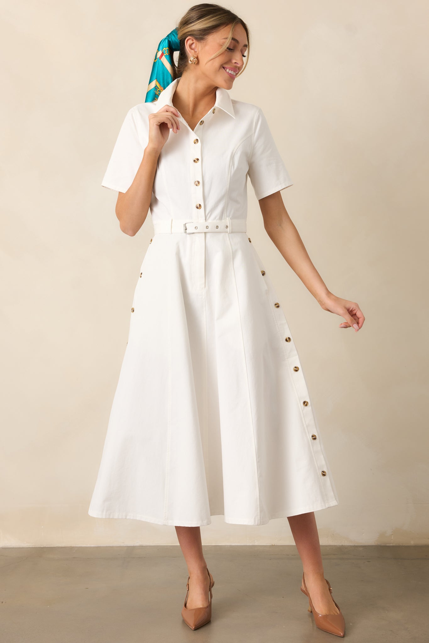 Making It Right White Cotton Belted Maxi Dress
