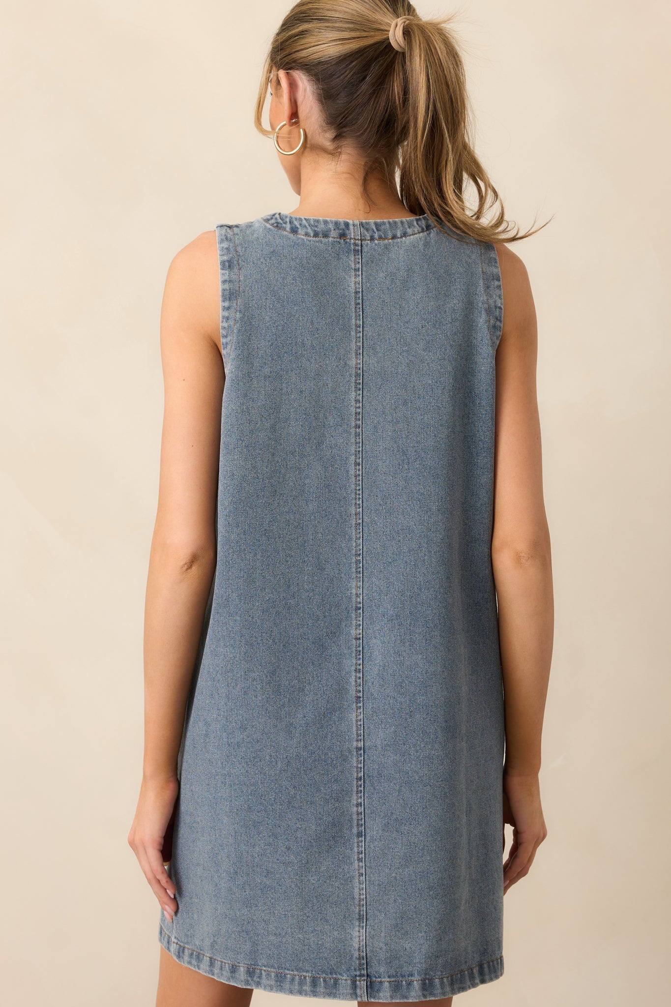 Urban Legend Medium Wash Button Front Denim Mini Dress