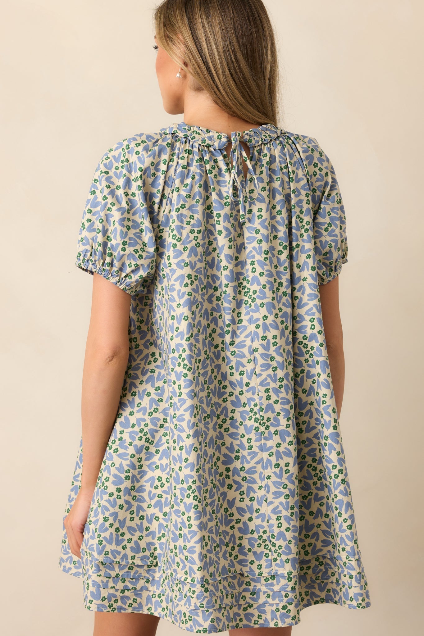 Stories Unfolding Dusty Blue Floral Cotton Mini Dress