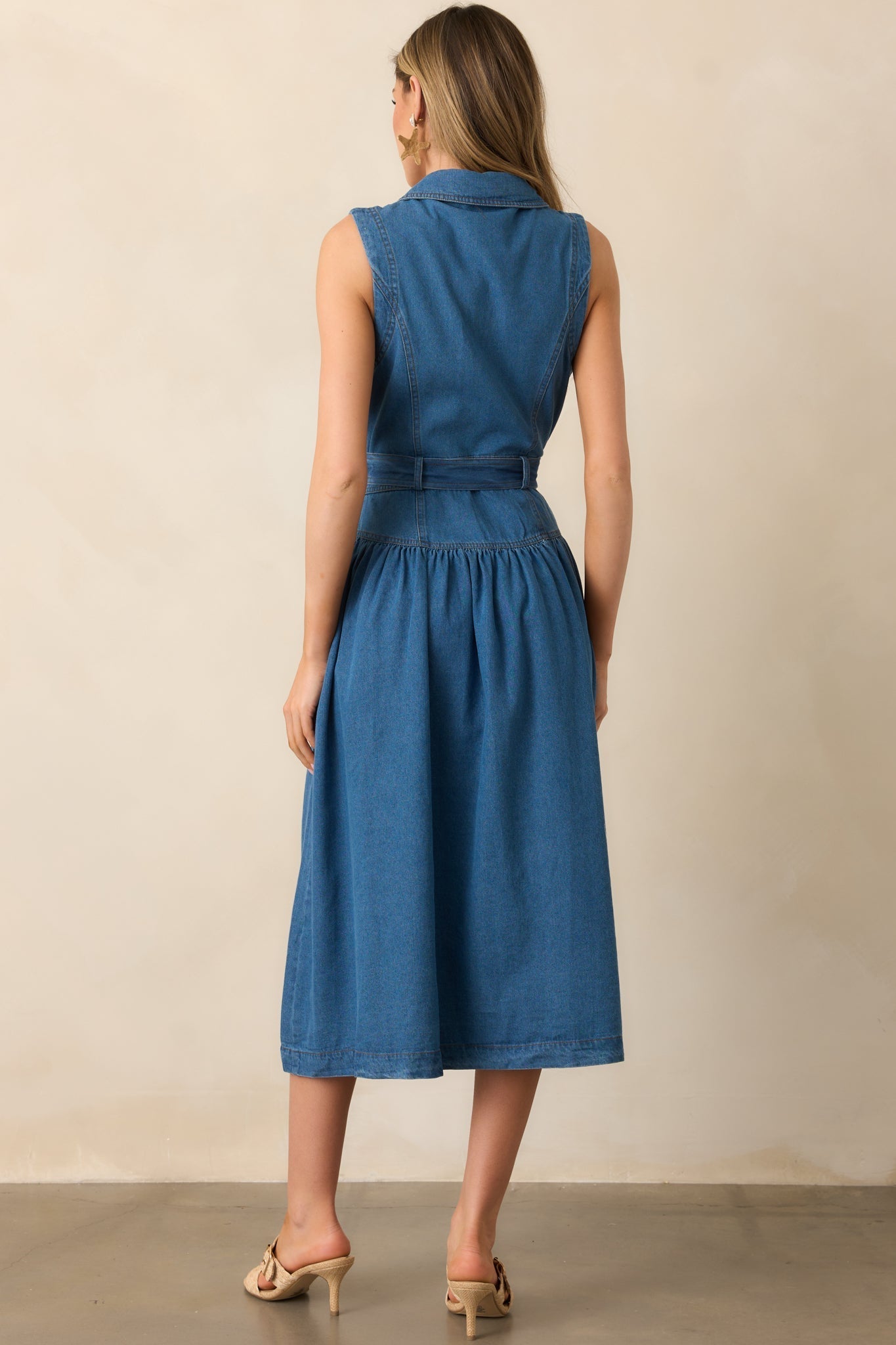 Riverside Sips Blue Denim Button Front Maxi Dress
