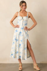 The Josephine Blue Floral Corset Maxi Dress