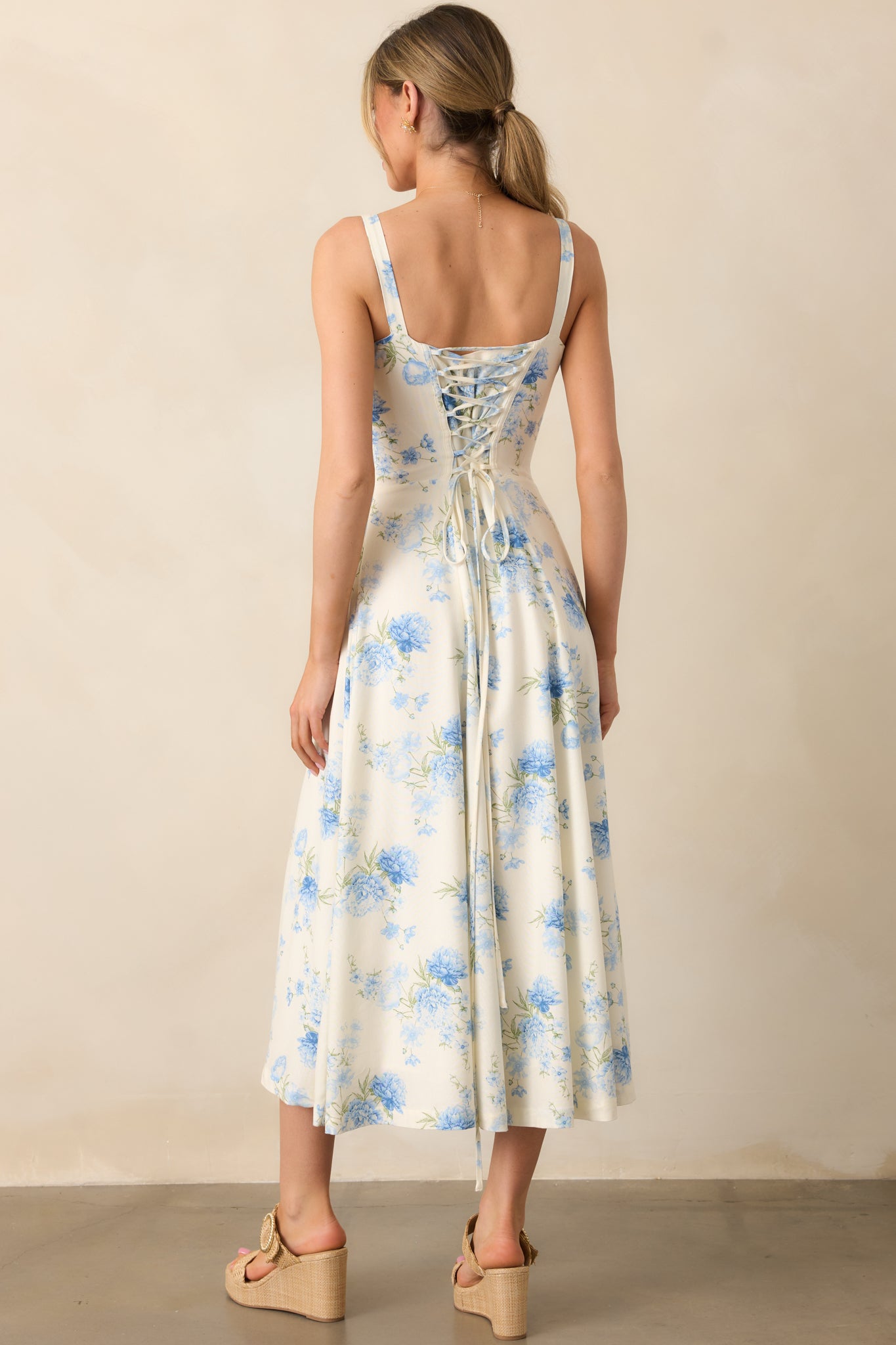 The Josephine Blue Floral Corset Maxi Dress