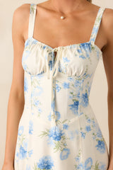 The Josephine Blue Floral Corset Maxi Dress