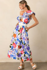 So Magnetic Blue Floral Cotton One Shoulder Maxi Dress