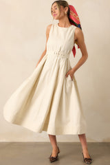 Young At Heart Ecru Belted Sleeveless Maxi Dress