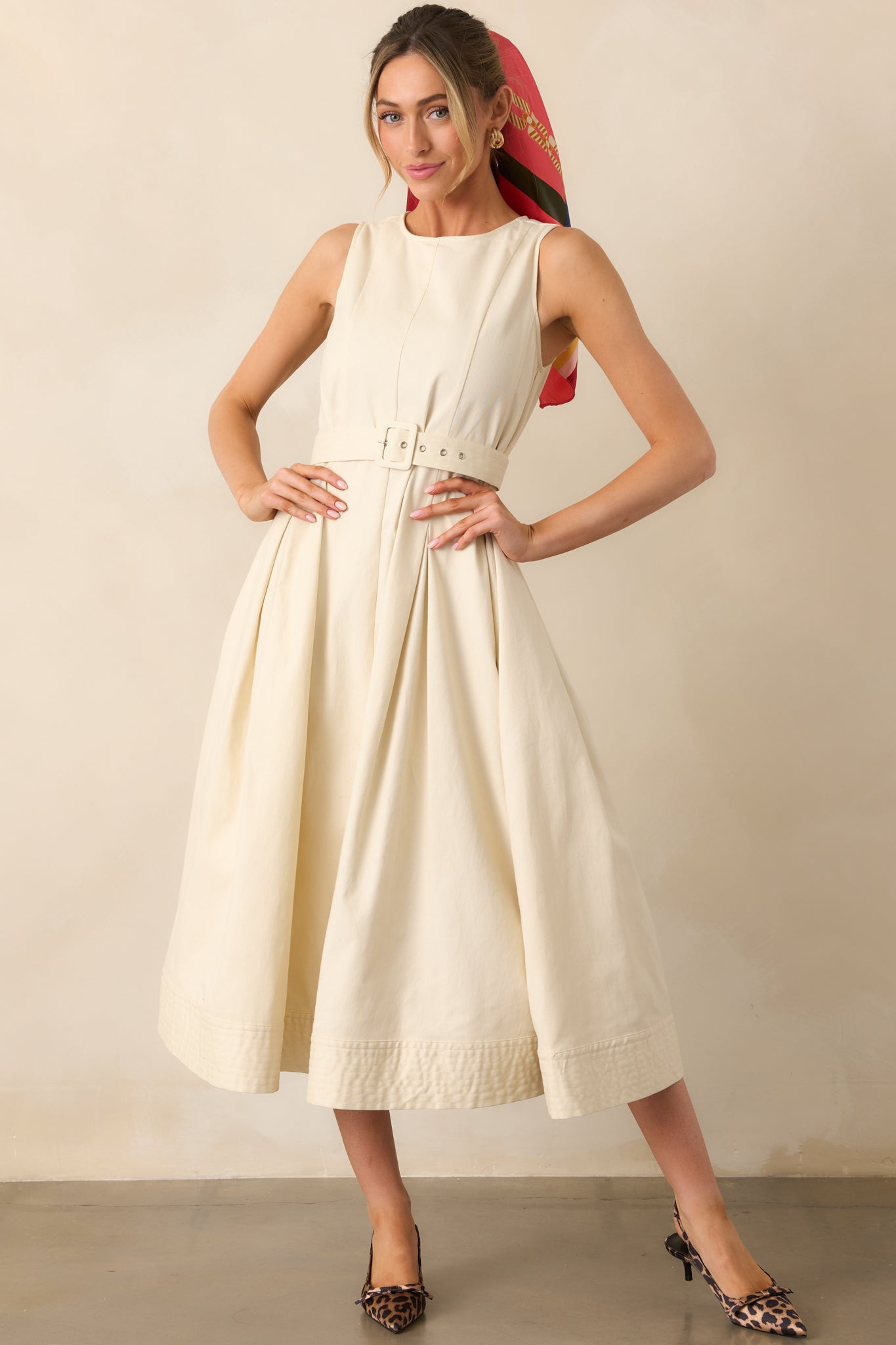 Young At Heart Ecru Belted Sleeveless Maxi Dress