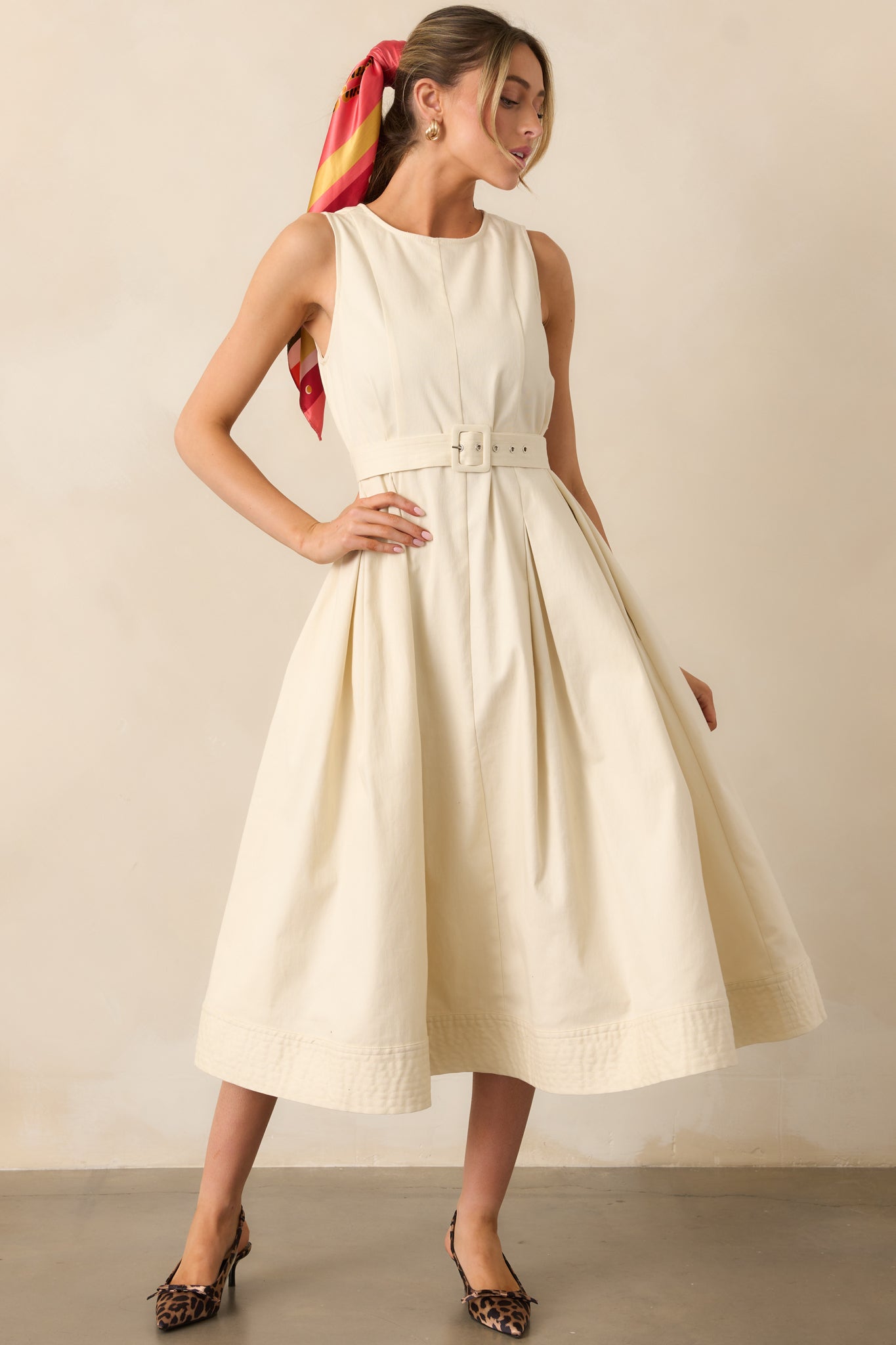 Young At Heart Ecru Belted Sleeveless Maxi Dress