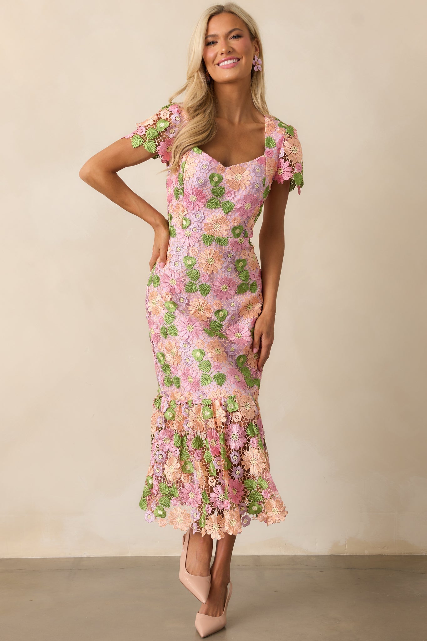 My Debut Lavender Embroidered Floral Midi Dress