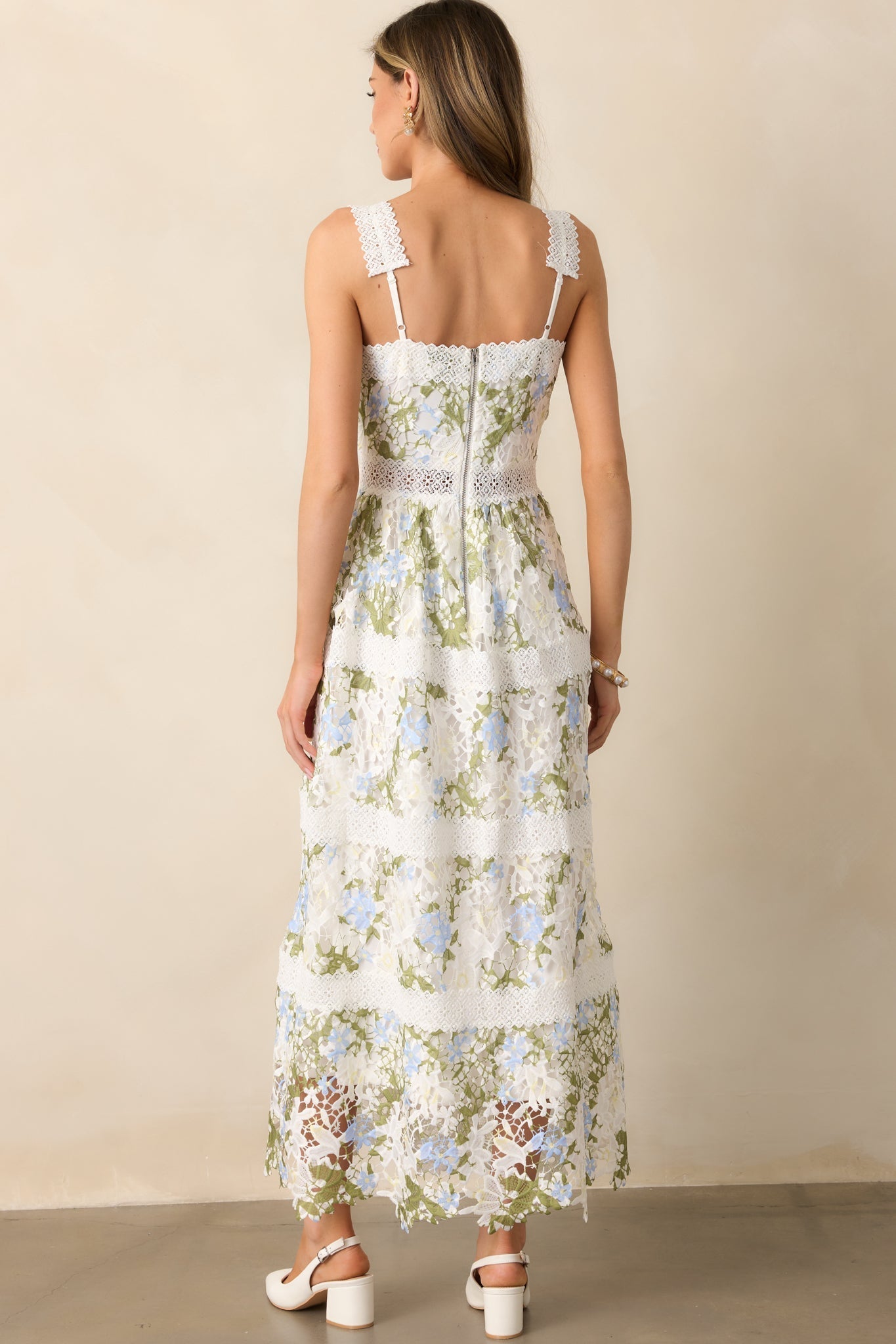 Spring Romance Ivory Floral Embroidered Maxi Dress