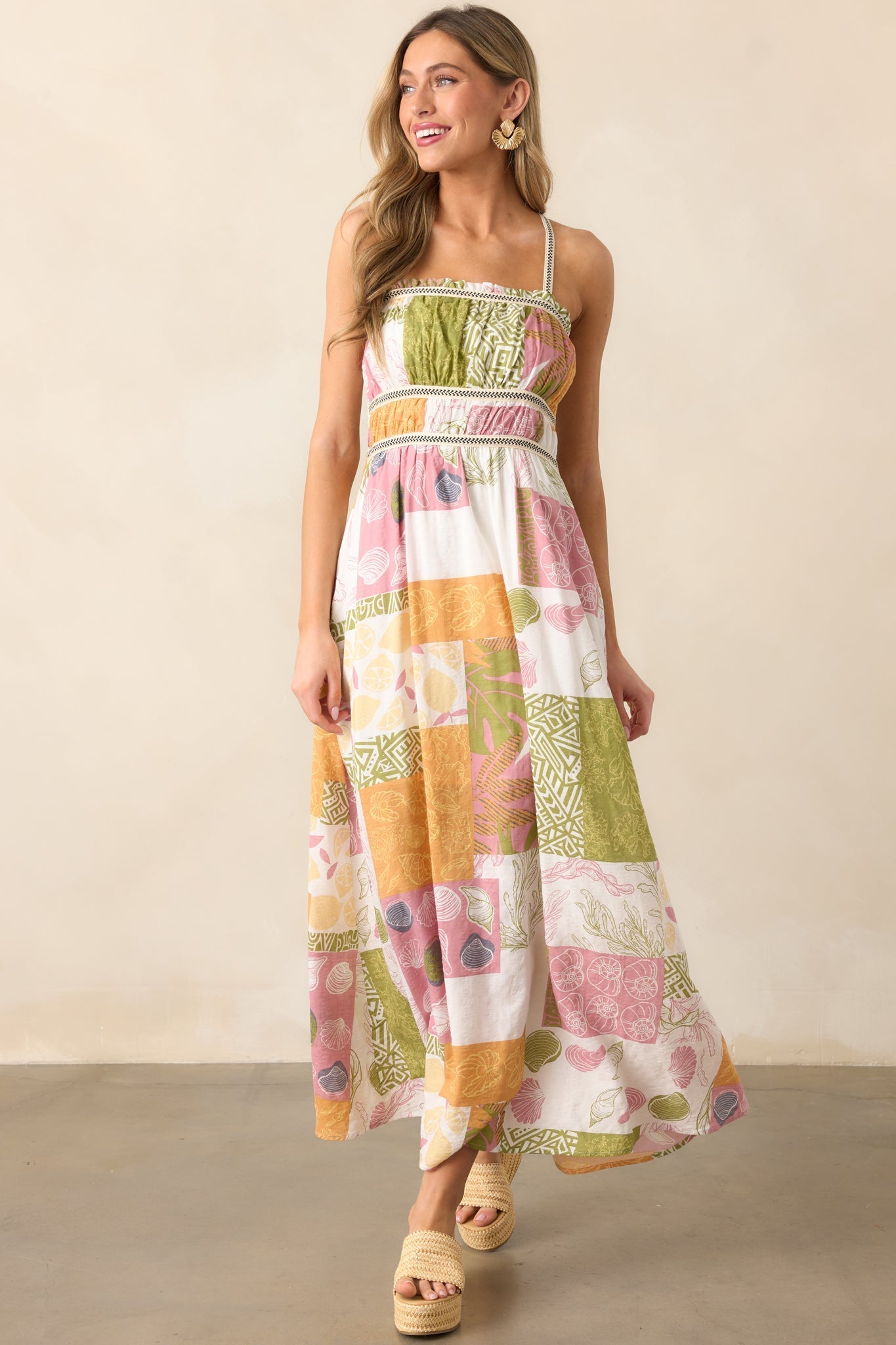 Trip To The Shore Ivory Patchwork Print Maxi Dress