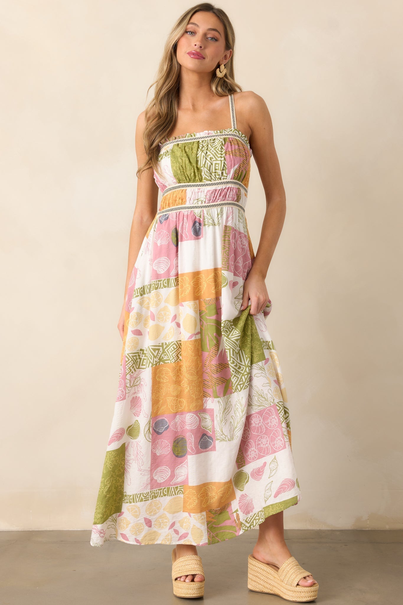 Trip To The Shore Ivory Patchwork Print Maxi Dress