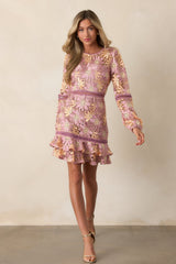 Let's Go Places Mauve Floral Embroidered Mini Dress