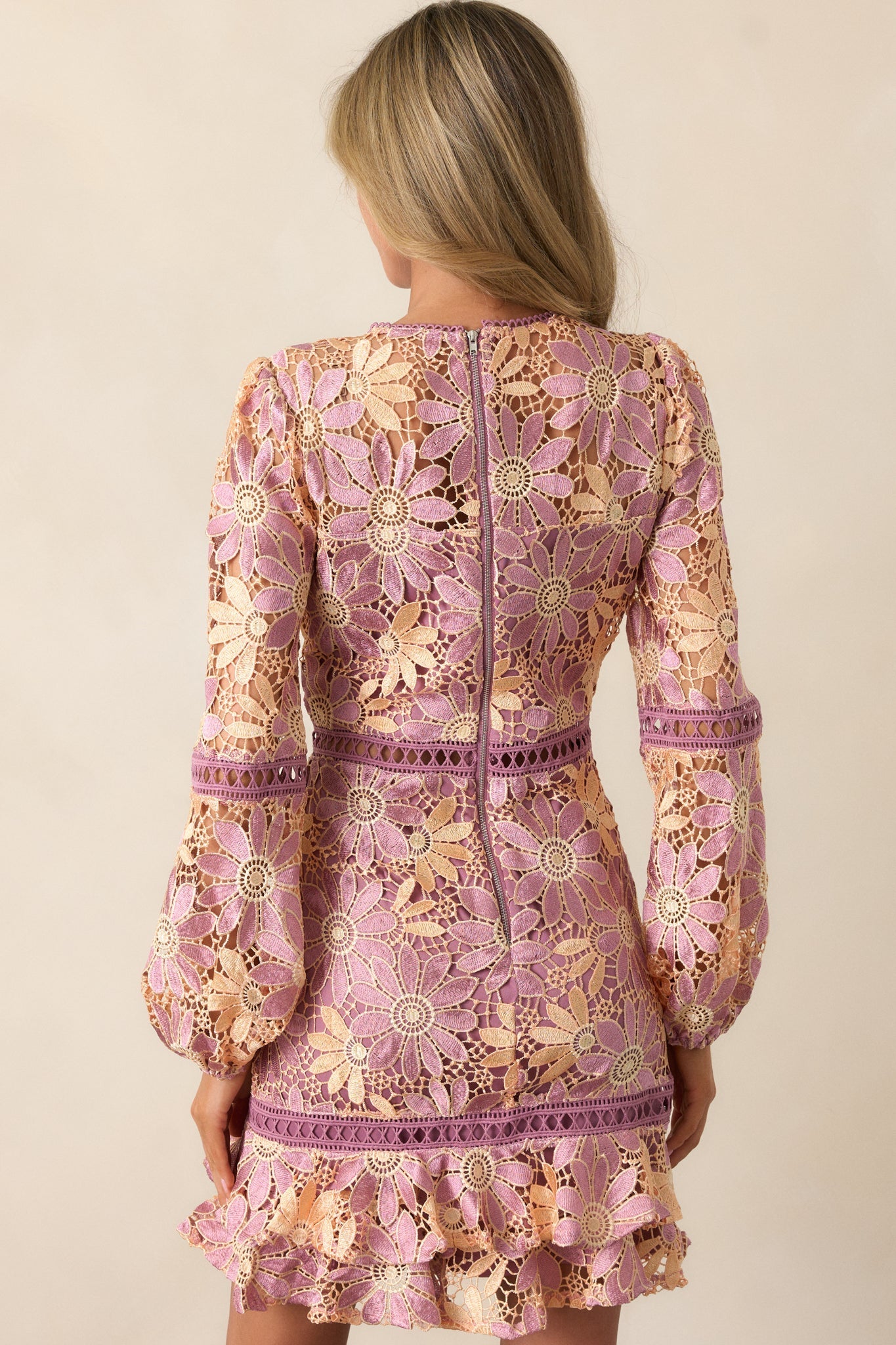 Let's Go Places Mauve Floral Embroidered Mini Dress