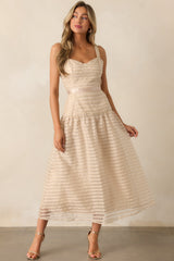 Know Better Tan Embroidered Drop Waist Maxi Dress