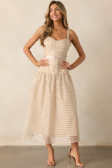 Know Better Tan Embroidered Drop Waist Maxi Dress