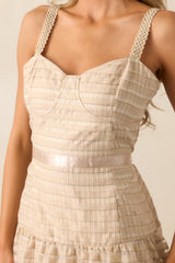 Know Better Tan Embroidered Drop Waist Maxi Dress