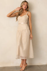 Know Better Tan Embroidered Drop Waist Maxi Dress