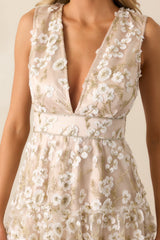 Celebrate With Me Champagne Embroidered Midi Dress