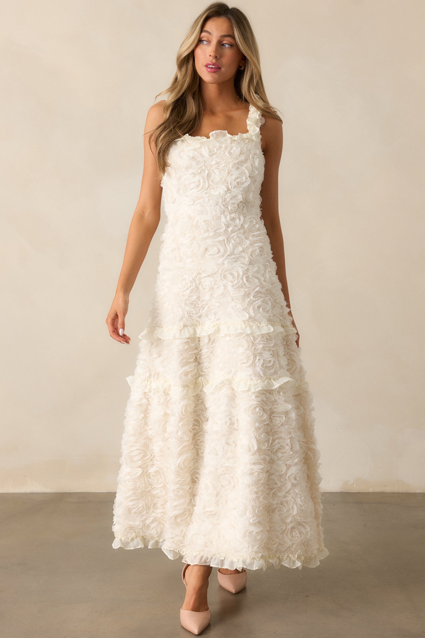 Something Good Ivory Floral Applique Maxi Dress