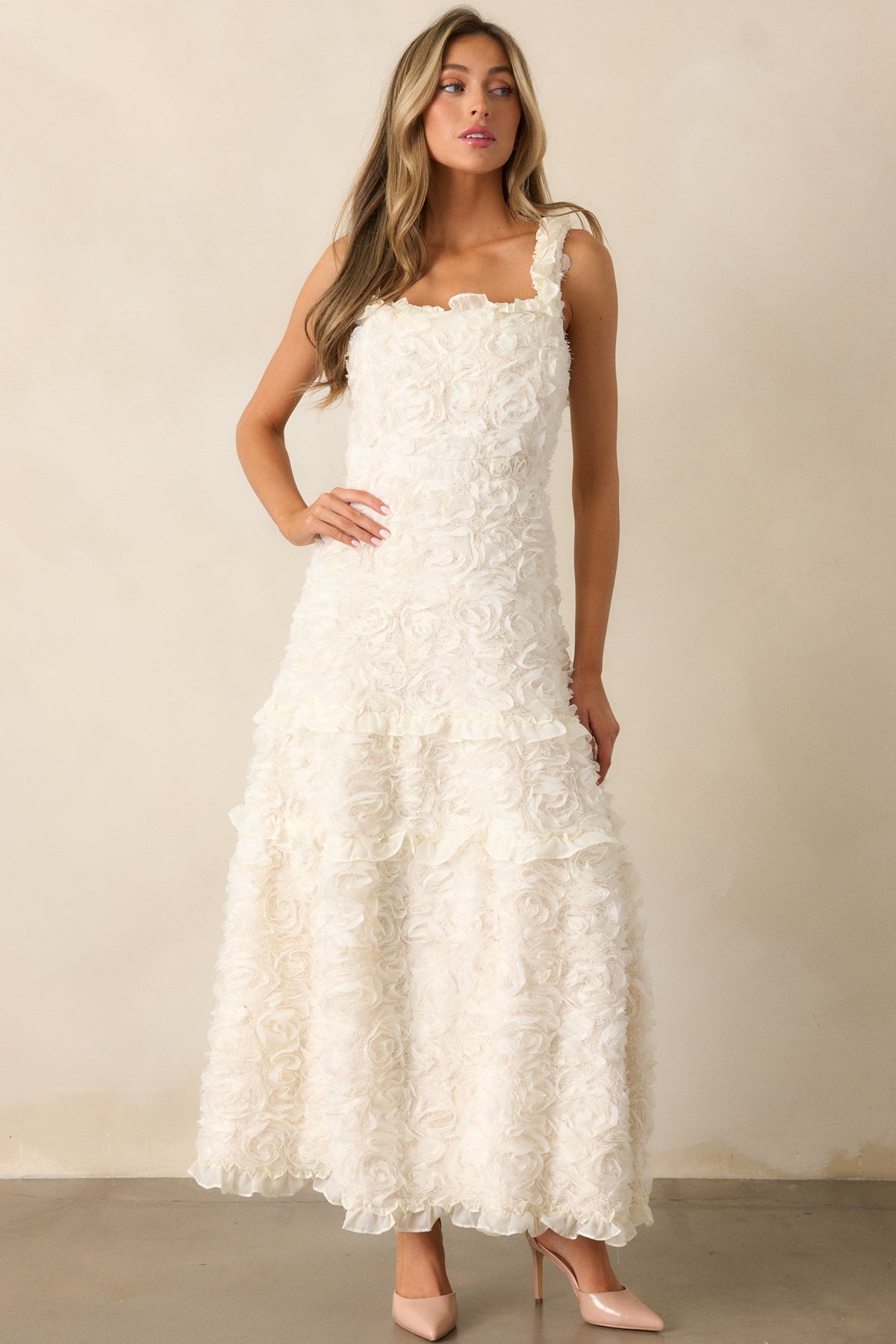 Something Good Ivory Floral Applique Maxi Dress