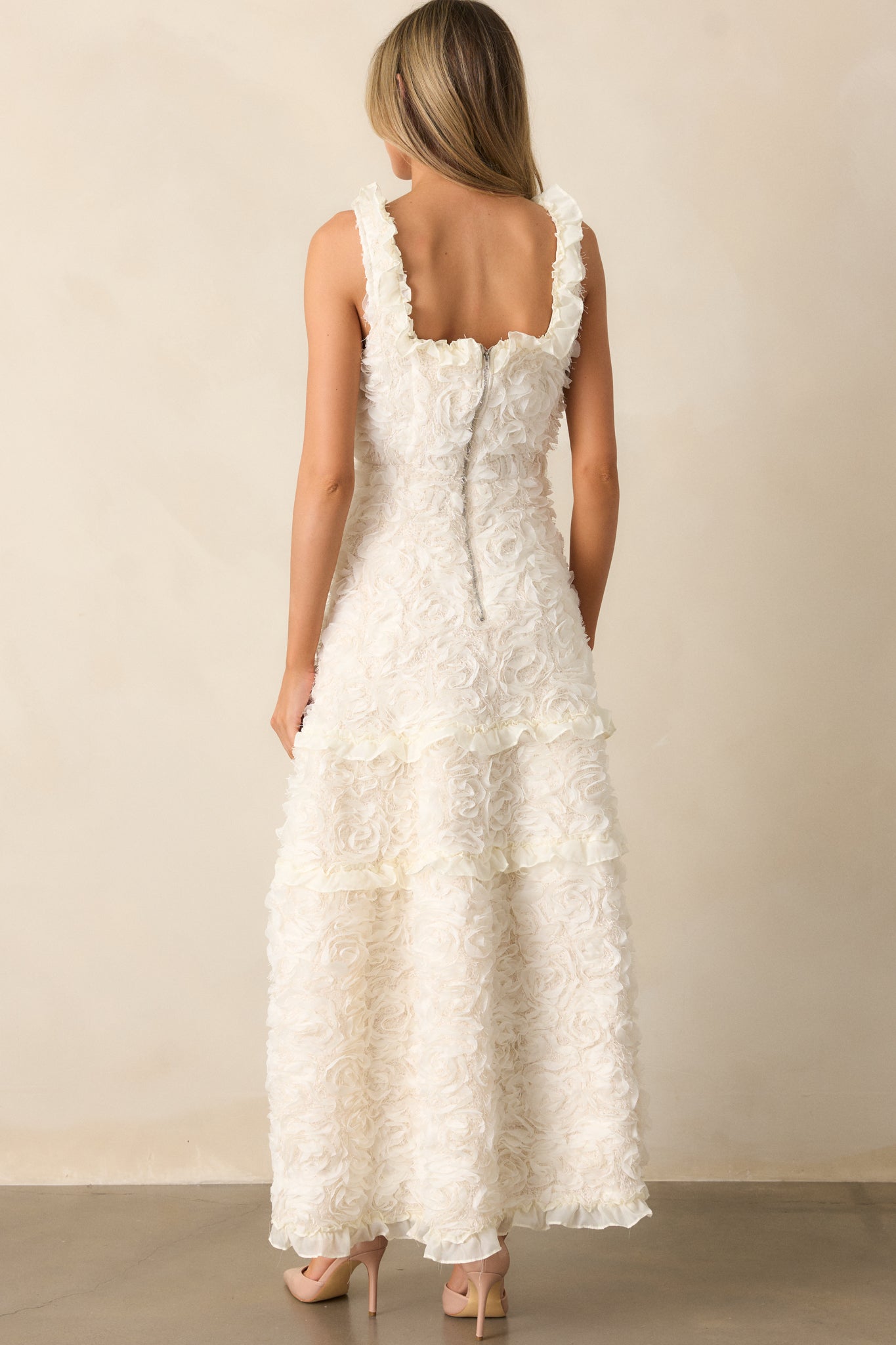 Something Good Ivory Floral Applique Maxi Dress