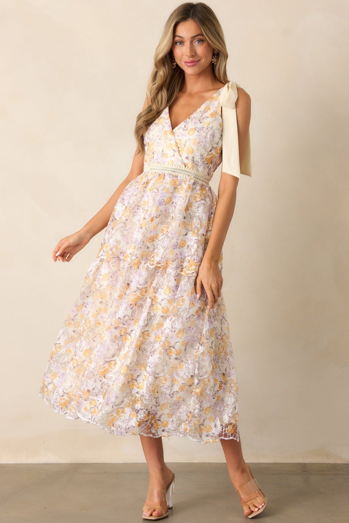 Time For Tea Apricot Floral Maxi Dress