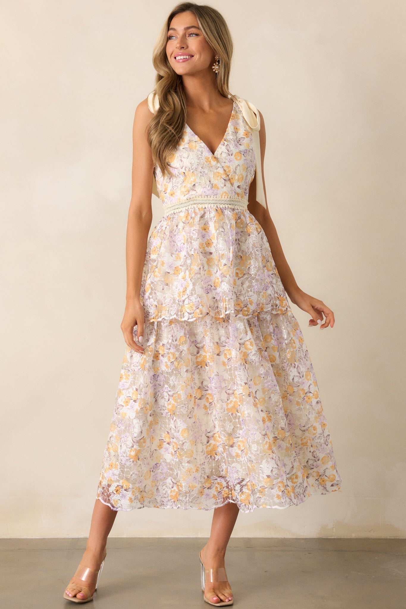 Time For Tea Apricot Floral Maxi Dress