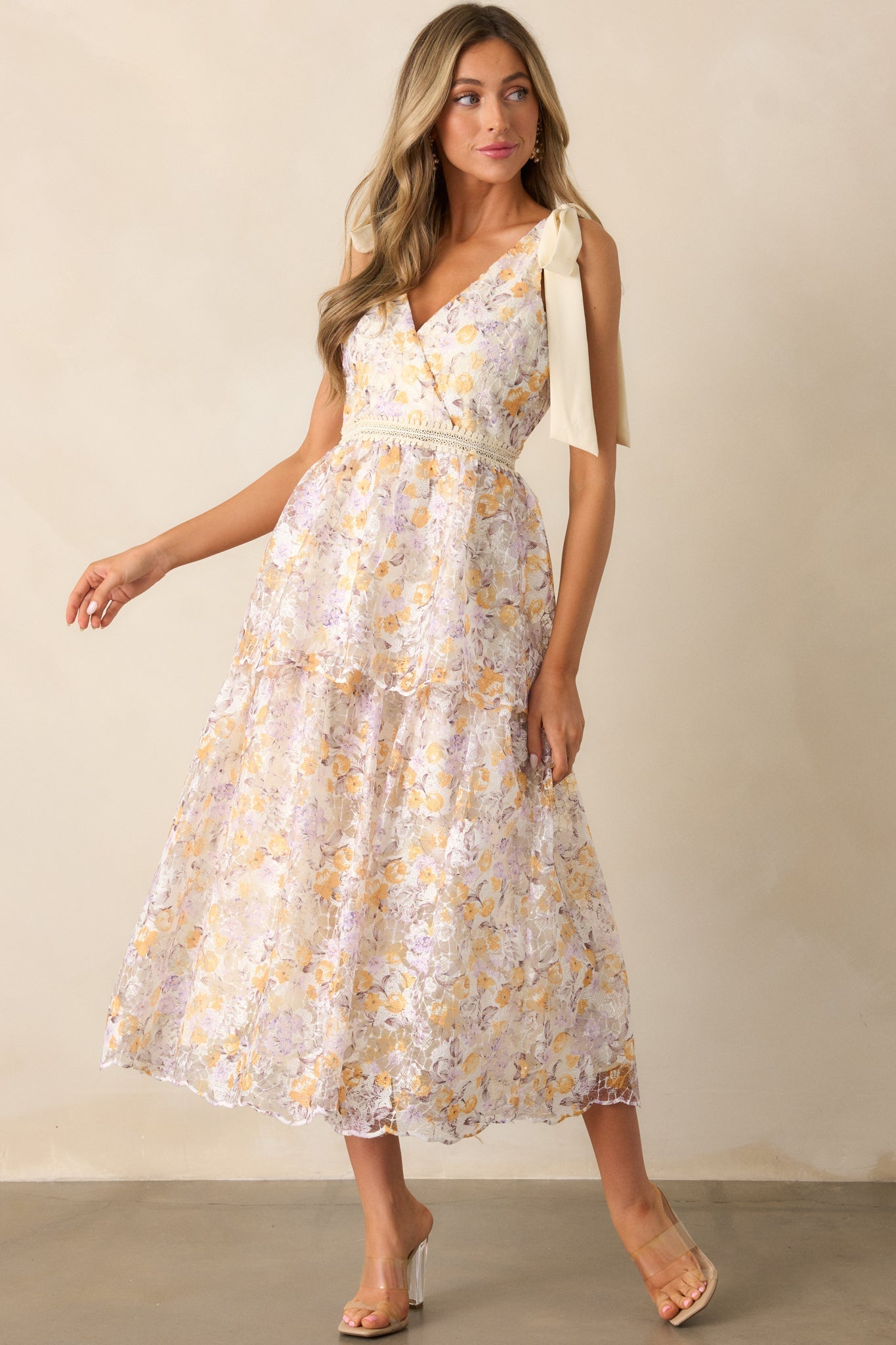 Time For Tea Apricot Floral Maxi Dress