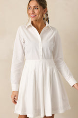 Easy On Me Cotton White Long Sleeve Mini Shirt Dress