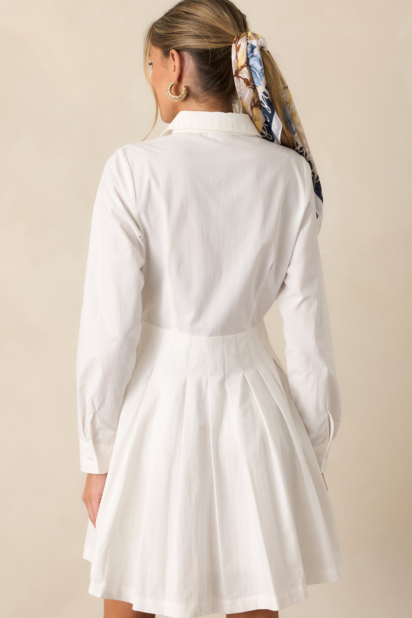 Easy On Me Cotton White Long Sleeve Mini Shirt Dress